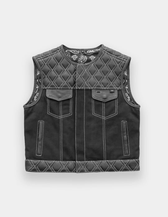 ARVANE Leather Hunt Club Black Hunt Club Biker Black Leather Canvas Vest Biker vest Handmade leather and canvas vest Handcrafted pure leather
